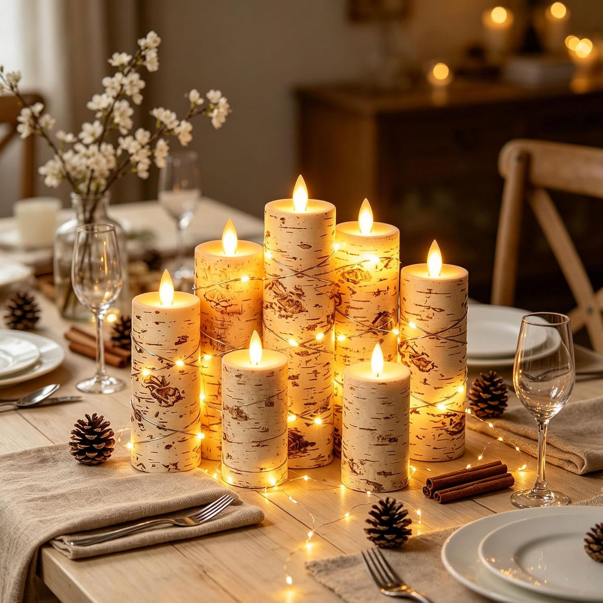 Da by 3 Pack Ivory Flameless LED Candles with Fairy Lights, Realistic Moving Flame Paraffin Wax Candles, Remote Control, Soft Warm Light, 8cm D x 12.5/14.5/16.5cm H, Indoor Wedding Home Decor