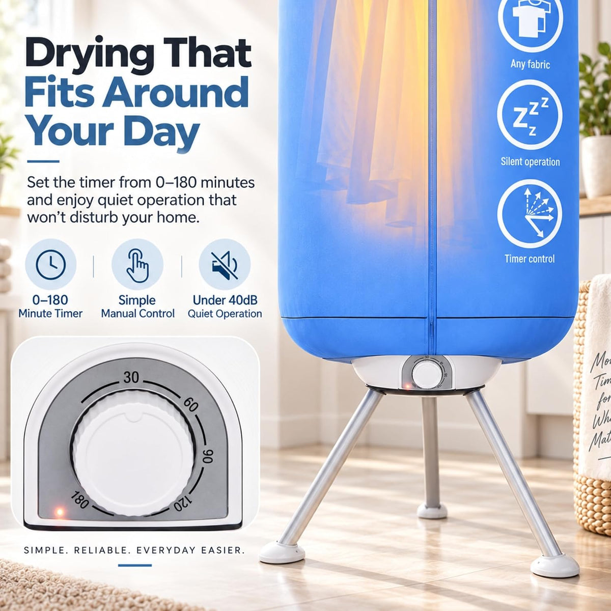 AMOS Eezy Dry Pod Heated Electric Clothes Dryer 10KG Capacity 1000W Indoor & Outdoor Folding Airer for Laundry Large Foldable Rack for Fast Drying With Cover (Dry Pod)