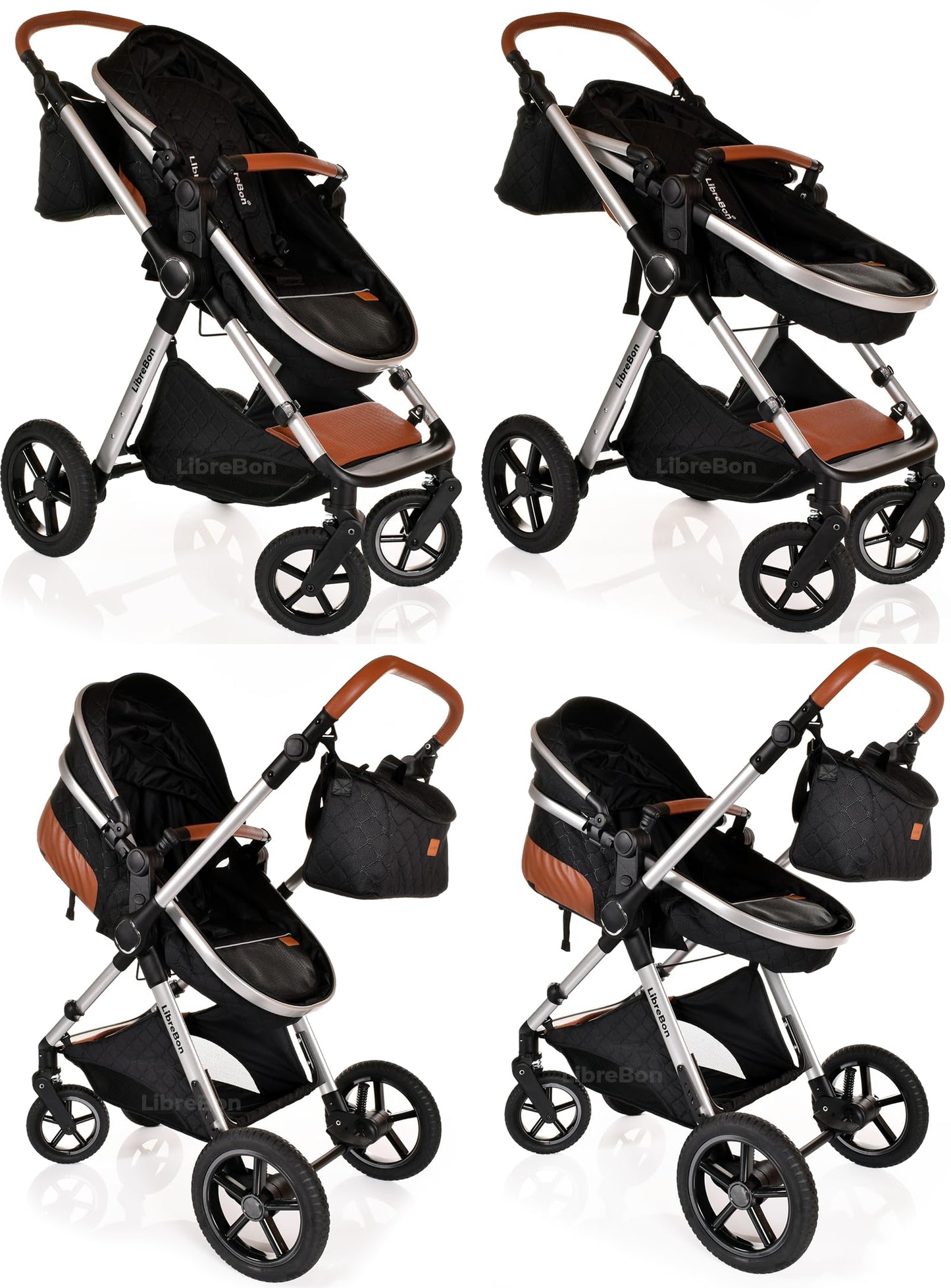 Baby Buggy Pram Pushchair Stroller 3 in 1 Child Lightweight Folding Stroller 3 in 1 Travel System Pram for Newborns & Toddlers from Birth Aluminum (Beige - Rose Gold Frame)