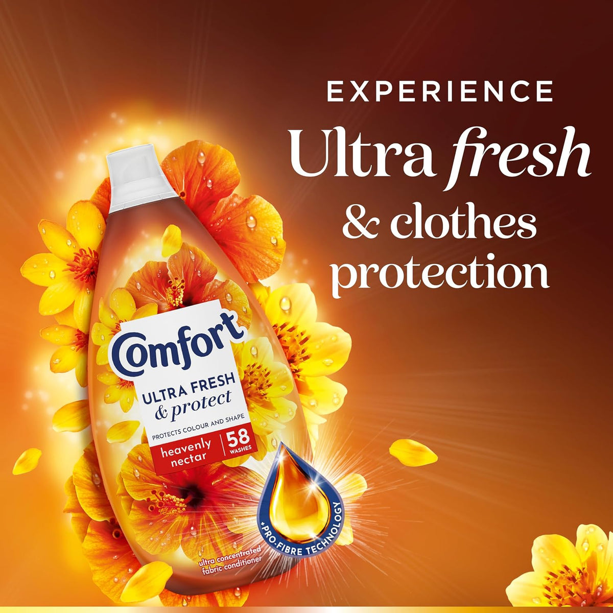 Comfort Ultra Fresh & Protect Heavenly Nectar Fabric Conditioner softener with Pro-Fibre Technology Protects Colour and Shape 58 washes (870 ml) (Pack of 2)