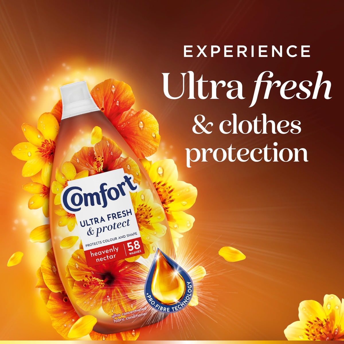Comfort Ultra Fresh & Protect Heavenly Nectar Fabric Conditioner softener with Pro-Fibre Technology Protects Colour and Shape 58 washes (870 ml) (Pack of 2)
