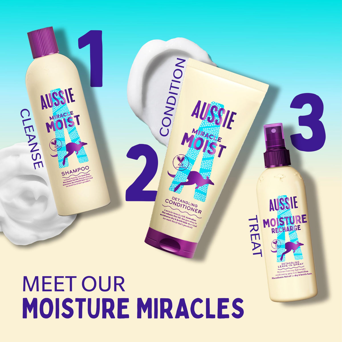 Aussie Miracle Moist Shampoo 1L Pump to Restore Brittle & Dry Hair