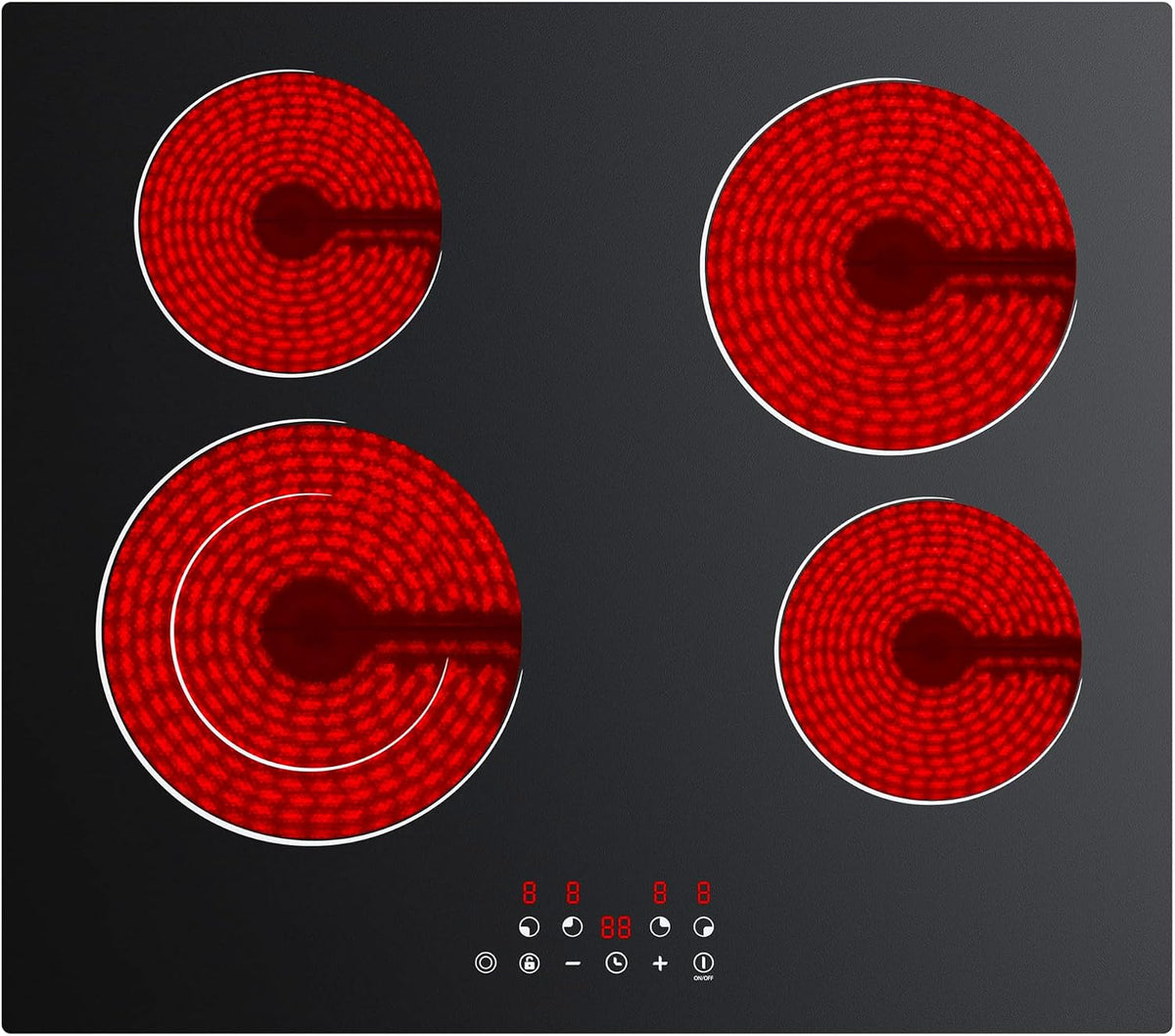 CDV 60cm Ceramic Hob 4 Zones 6400W Dual Ring Built-in Hardwired CDVER64B