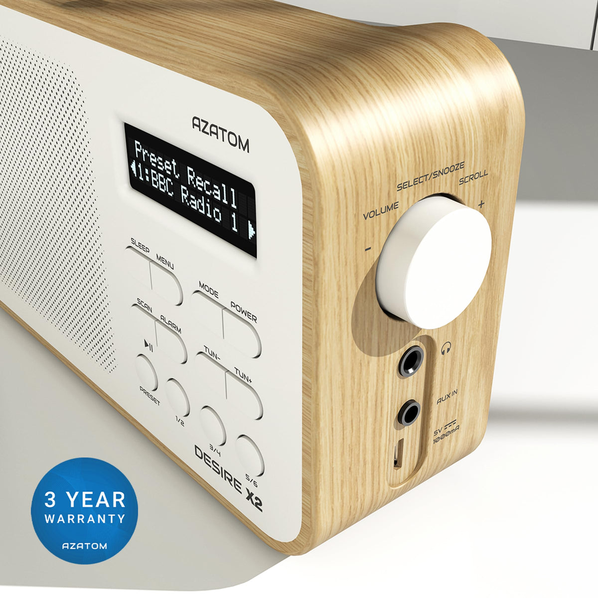 DAB/DAB+ & FM Portable Digital Radio | Simple Controls | Dual Alarms & Sleep Timer | Battery & Mains Powered (4x”AA”) | Bluetooth | Perfect for Home, Office or Outdoors | AZATOM Desire X2 (Black)