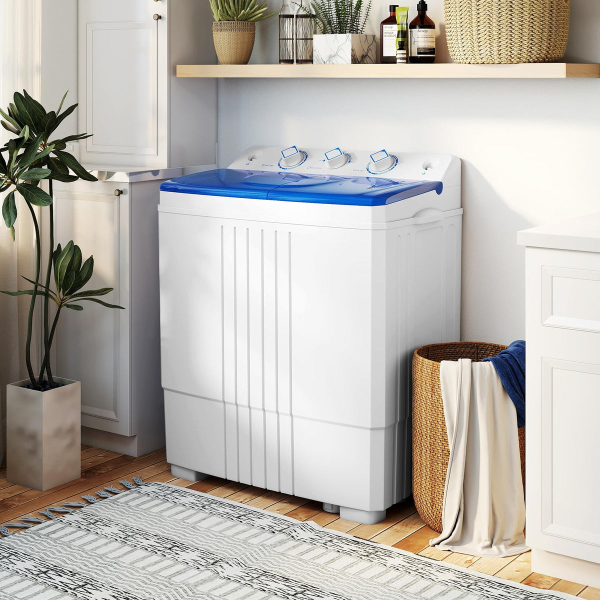 COSTWAY Twin Tub Washing Machine, 8KG (5KG Washer+3KG Dryer)