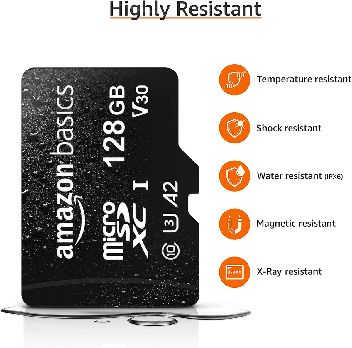 Amazon Basics microSDXC Memory Card with Full Size Adapter, A2, U3, Read Speed up to 100 MB/s, 128GB, Black