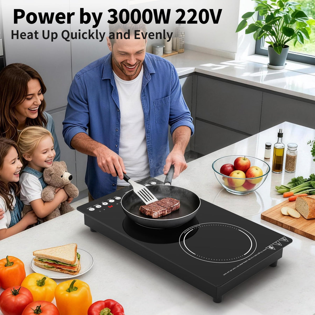 GIHETKUT single electric hob,220V 2000W Electric Hob with LED Touch Control,10 Power Levels, 4H Timer, Safety Lock,portable single burner hob Overheat protection