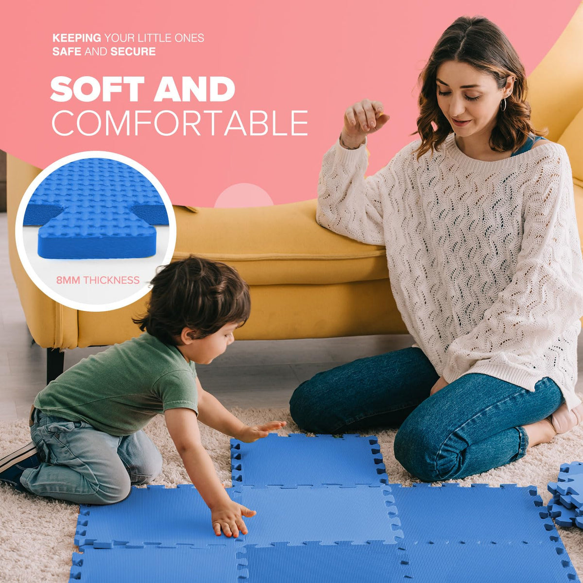 kidoola Foam Baby Play Mat (29x29cm) – Thick & Soft EVA Foam Interlocking Floor Tile Matting for Children – Large Multi Colour, Safe & Comfortable 7mm Thick Play Flooring (9pc)