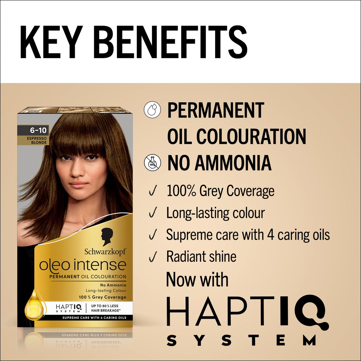 Schwarzkopf Oleo Intense Permanent Hair Colour 4-60 Gold Brown | Ammonia Free Oil Hair Dye | 100% Grey Coverage | Long-Lasting Rich Colour | With HaptIQ System & Caring Oil Mask (Pack of 2)