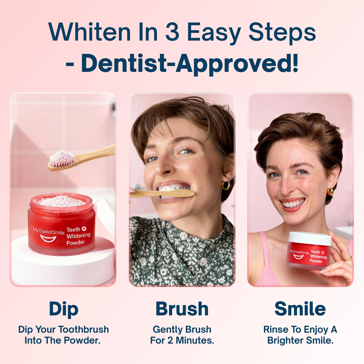 MySweetSmile 3-in-1 Teeth Whitening Powder – 6 Month Supply – Mint Flavour