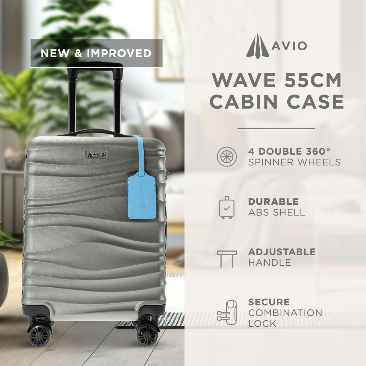 Avio Carry-On Cabin Luggage 55x40x20cm | Hard Shell Suitcase 4 Wheels