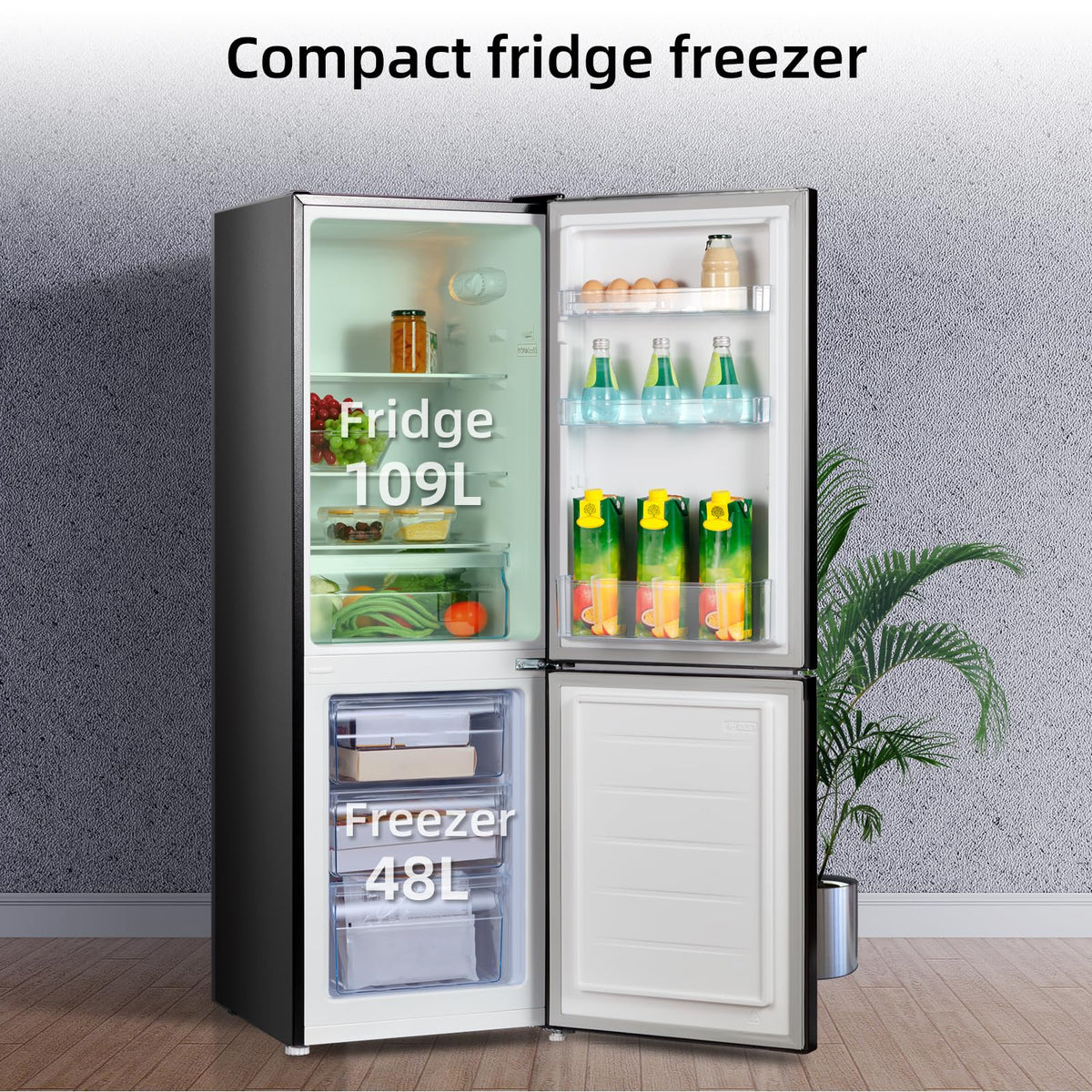 CHiQ 86L Compact Top Freezer Refrigerator with 85cm & LED Black