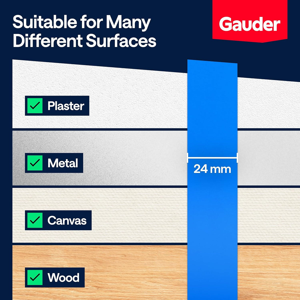 GAUDER Masking Tape for Painting, Blue Painters Tape (1 pc, 24 mm x 50 m)