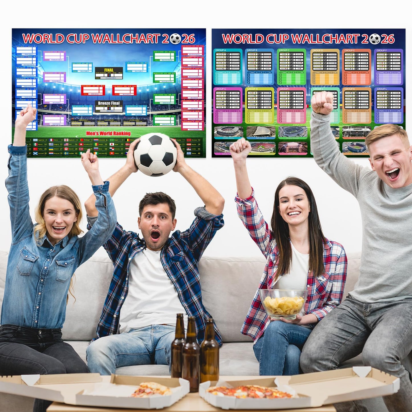 Aurblyn 11 Pcs World Cup Football 2026 Tournament Fixtures Folded Poster Handwritten Watercolour Pen World 8adhesive Backing 87x58cm For Bedroom For Men and Women Gifts for Fans (Background -4)