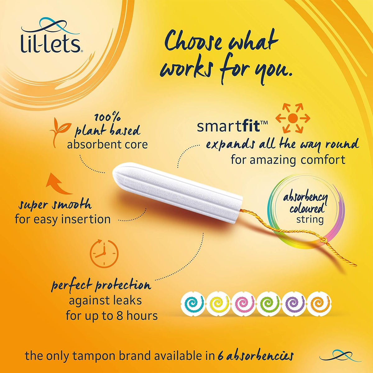 Lil-Lets Non-Applicator Regular Tampons, 32 Count (Pack of 1), For Light to Medium Flow, 2 Droplets, Plant-Based, SmartFit™ Non-App Tampon