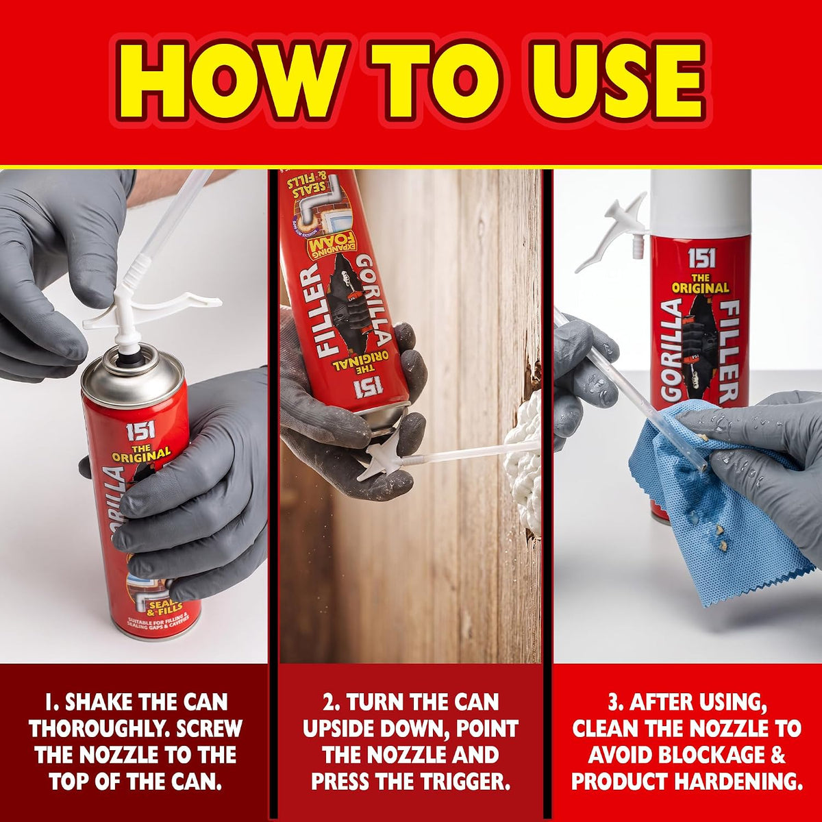 Gorilla Filler 500ml - Expanding Foam Filler | Weatherproof - Ideal for Pipes, Windows, Doors (For Internal & External Use) 500ml