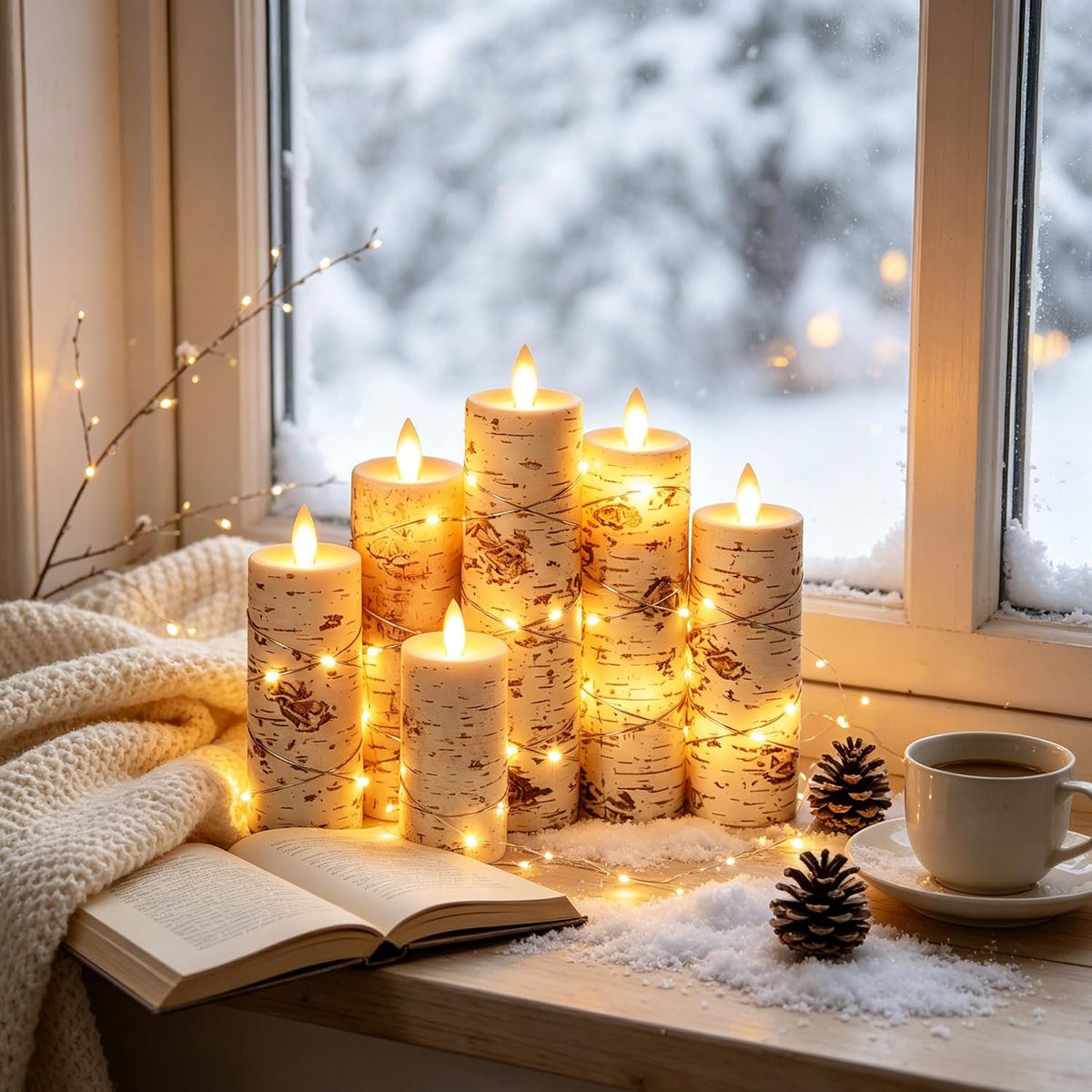 Da by 3 Pack Ivory Flameless LED Candles with Fairy Lights, Realistic Moving Flame Paraffin Wax Candles, Remote Control, Soft Warm Light, 8cm D x 12.5/14.5/16.5cm H, Indoor Wedding Home Decor