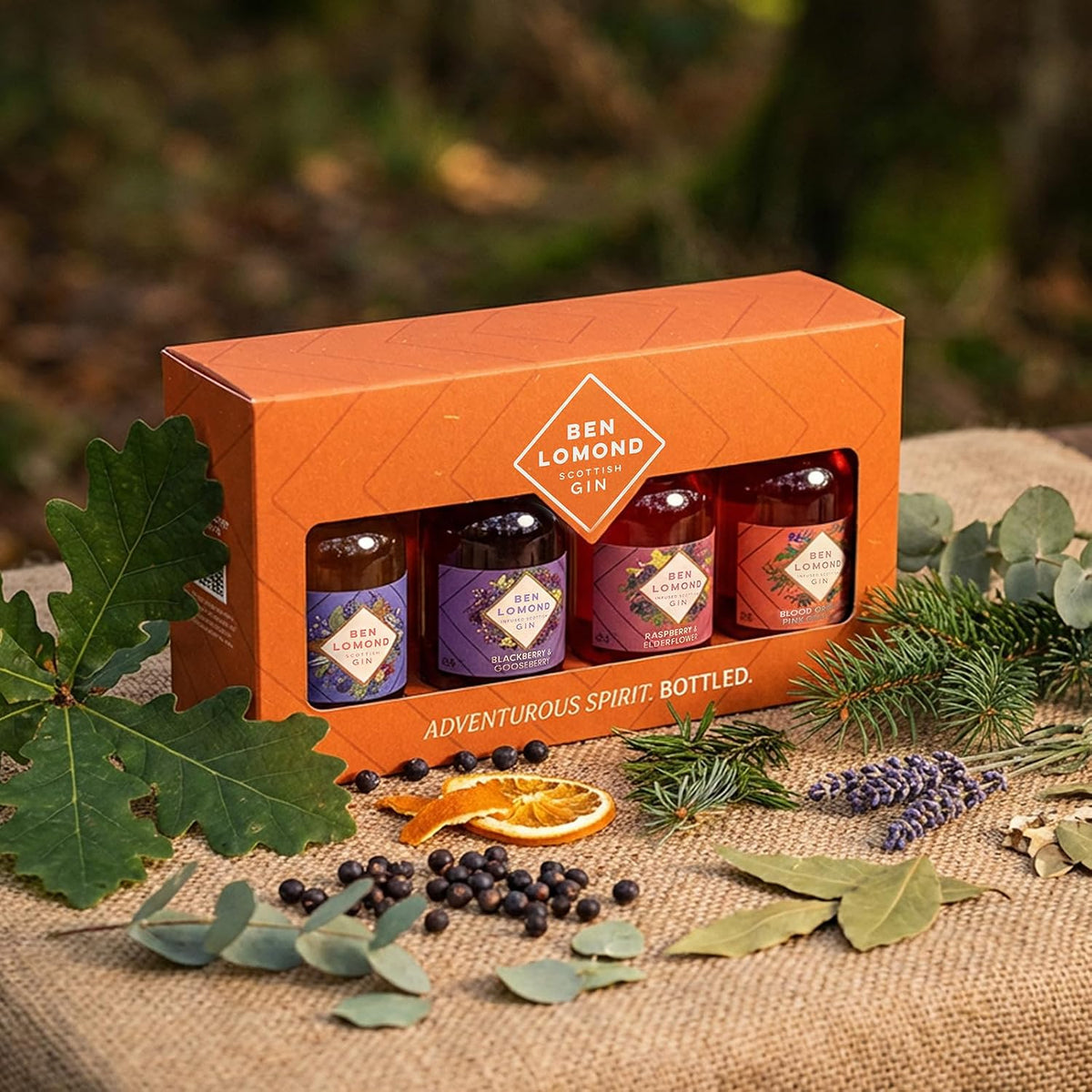 Ben Lomond Gin Gift Set 4x5cl | Scottish Gin Tasting Collection | Miniature Gin Set | London Dry, Raspberry & Elderflower, Blood Orange & Pink Grapefruit, Blackberry & Gooseberry