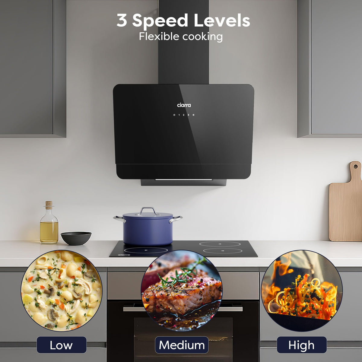CIARRA 60cm White Angled Cooker Hood, Gesture Control, A+++, CBCW6736A