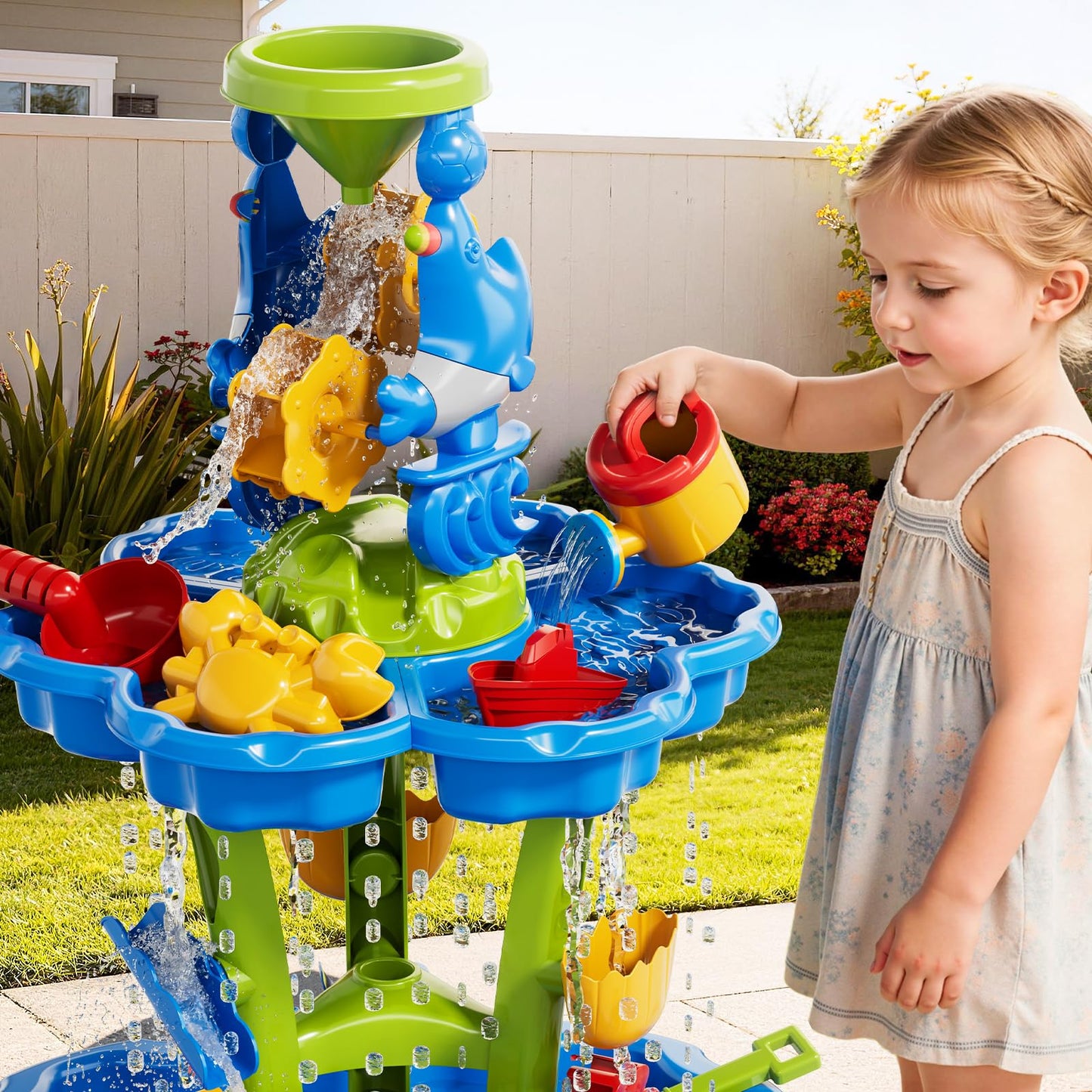 Ci Vetch Sand and Water Table for Toddlers 1-3, Kids Outdoor Activity Water Tables with Beach Fun Sand Toy, Summer Outside Toys Water Playset for Toddler Boys Girls Ages 2 3 4 5 6 7 8