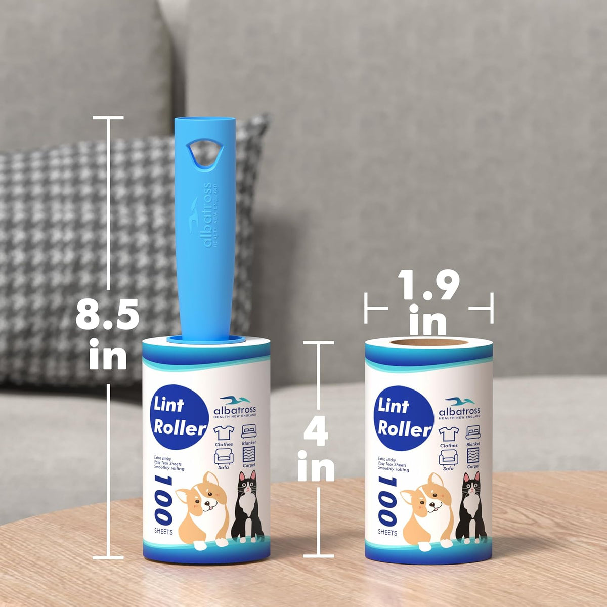 Lint Rollers 400 Sheets Lint Remover for Pet Hair, Couch, Clothes Furniture, and Carpet, 2 Handles, 4 Rolls(100 Sheets Per Roll)