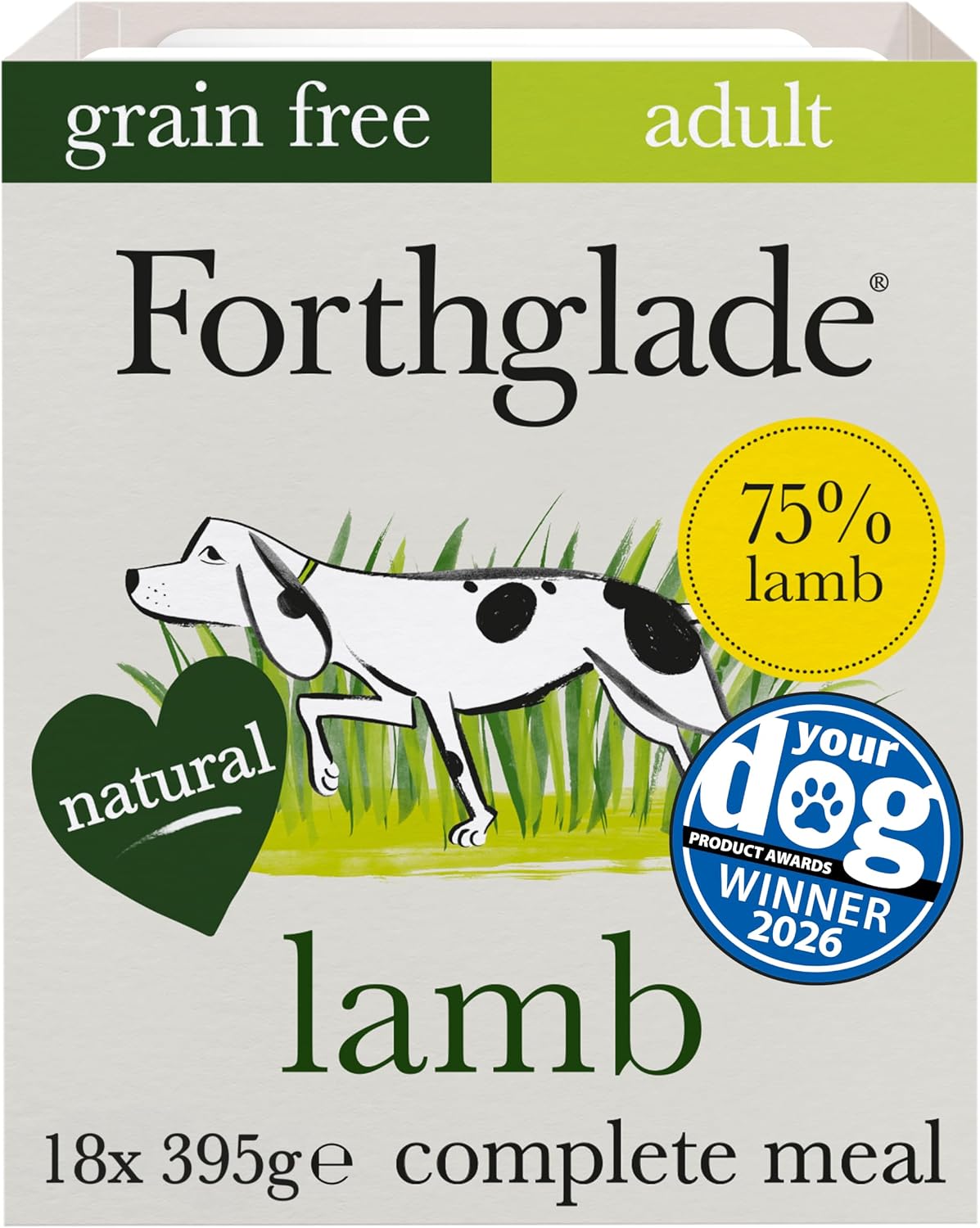 Forthglade Wet Dog Food (18 x 395g Trays) - Grain Free & Hypoallergenic Dog Food, Adult 1 Year+, Lamb with Vegetables, Complete Stomach Sensitive Meals with Natural Ingredients