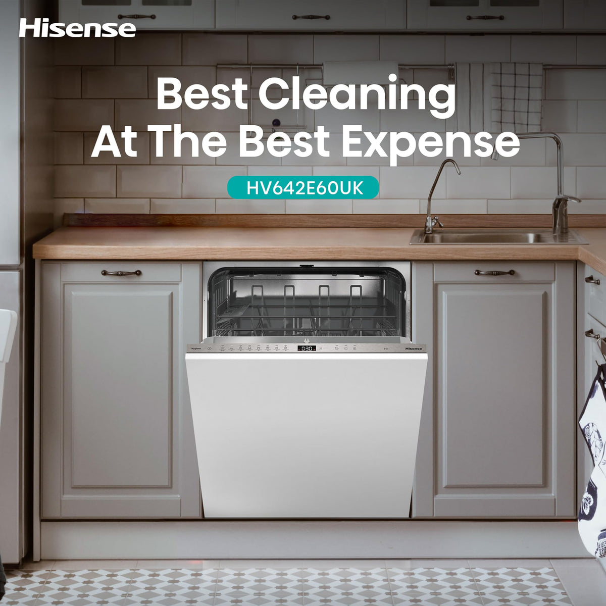 Hisense Fully Integrated Standard Dishwasher - Silver with Fixed Door Fixing Kit HV623D15UK - D Rated