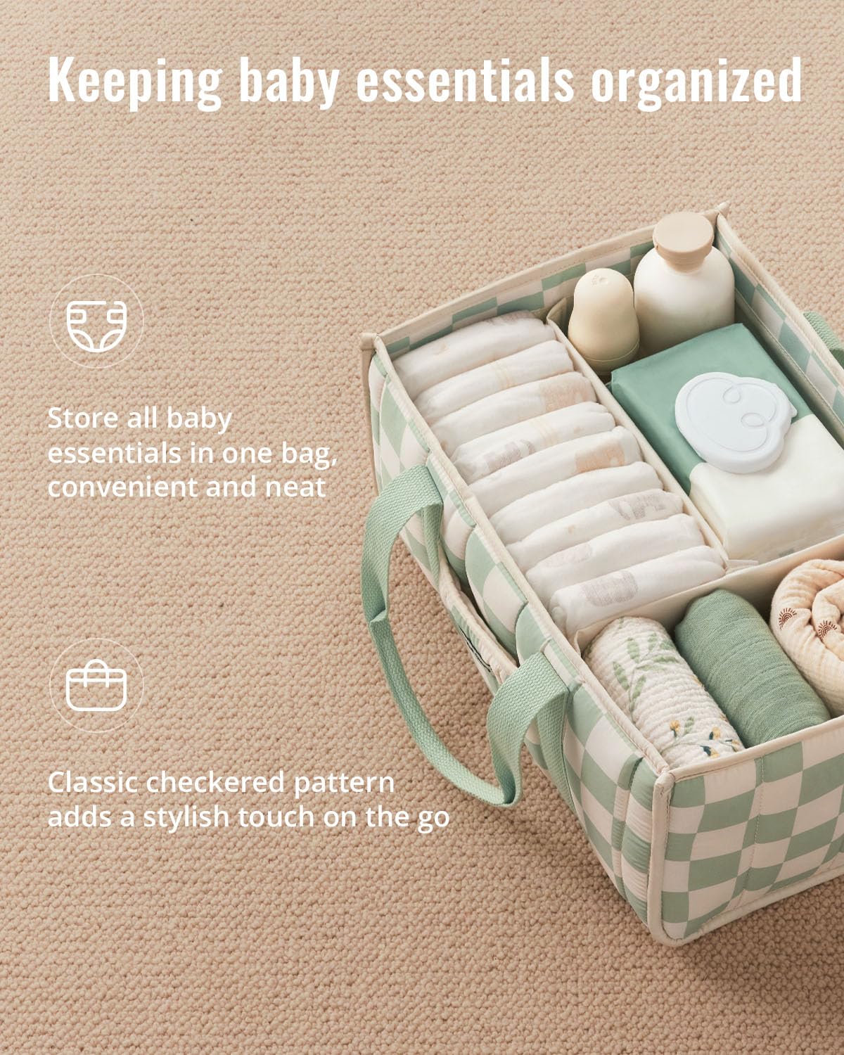 Blissful Diary Nappy Caddy Organiser, Baby Diaper Caddy for Nappy Station, Stylish Storage Basket for Newborn Essentials, Baby Shower Gifts for Girl or Boy, Woodland Cream