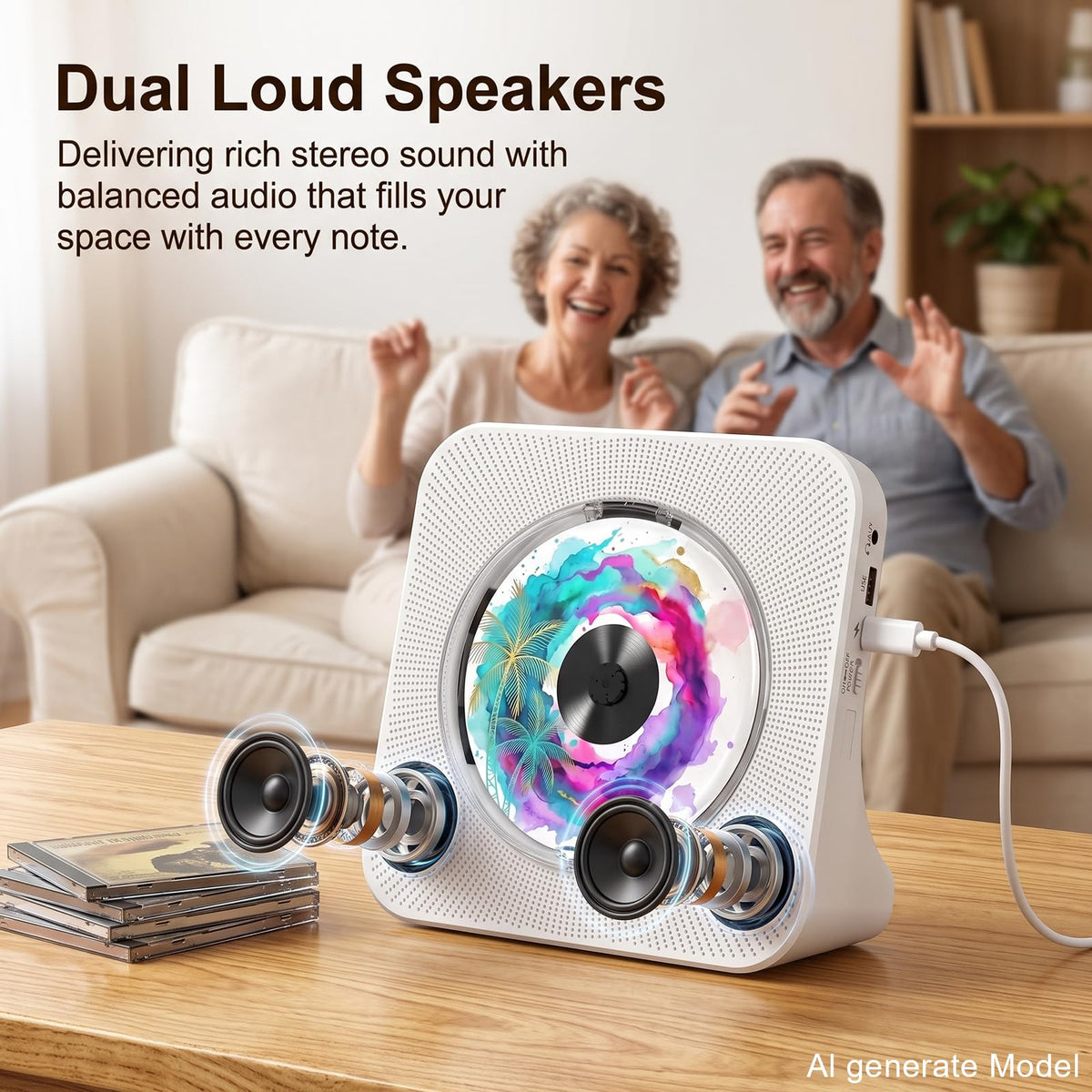 Portable CD Player with Bluetooth, Gueray Desktop CD Players for Home, Bulit-in Double HiFi Speakers, AUX&Headphone Jack, FM Radio Boombox with Remote Control, USB Port,LCD Display (Blue)