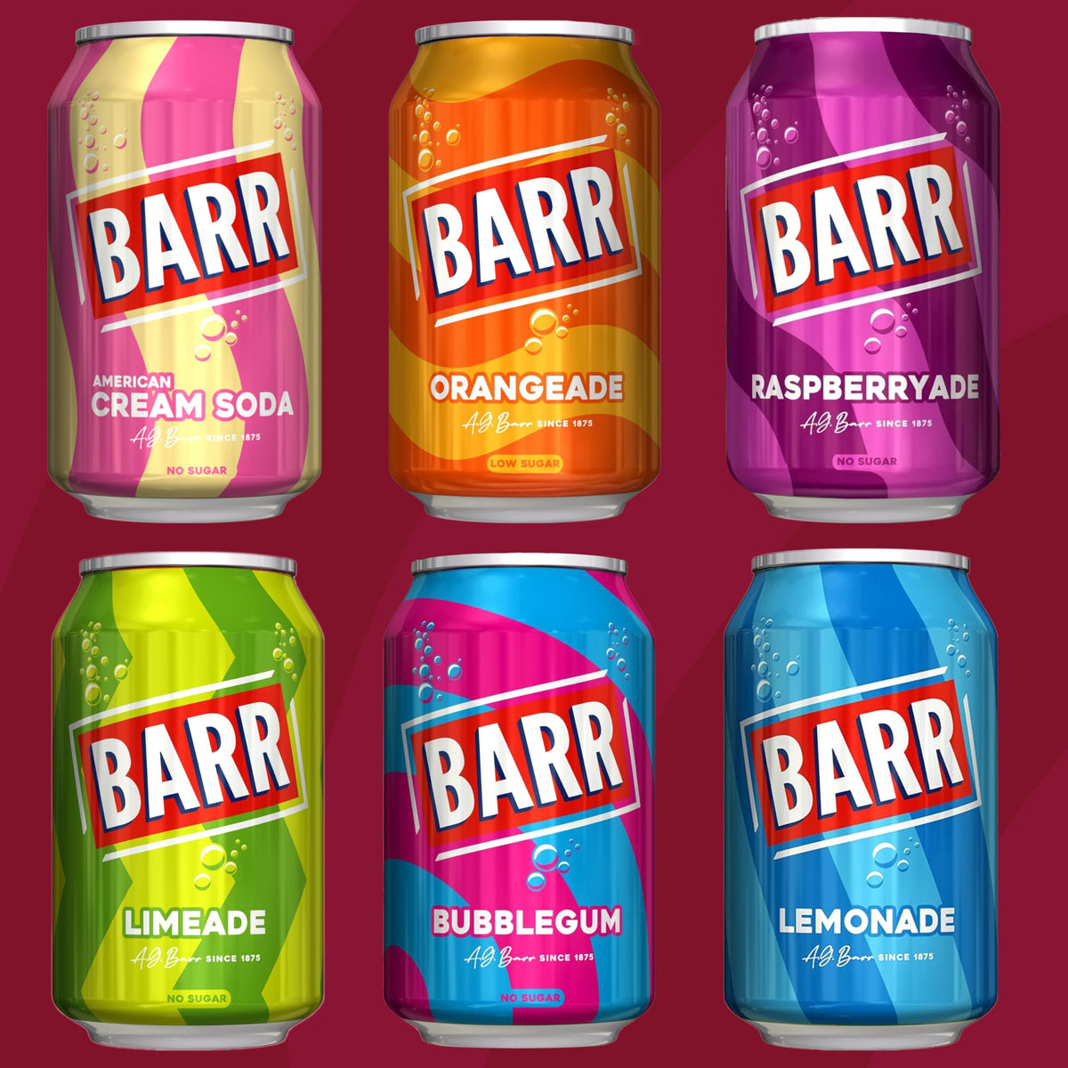 Barr Cream Soda Zero Sugar Sparkling Soft Drink, 24 Pack, 330ml Cans