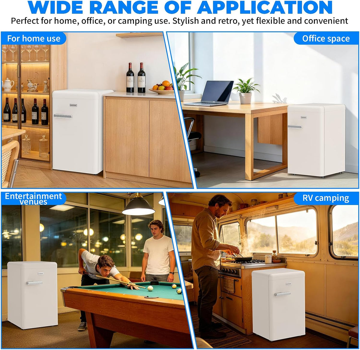 Retro Mini Fridge, 72L Compact Refrigerator, 43dB Quiet Operation, Adjustable 7-Temp Control, with LED Light, for Bedroom, Office, Kitchen & RV