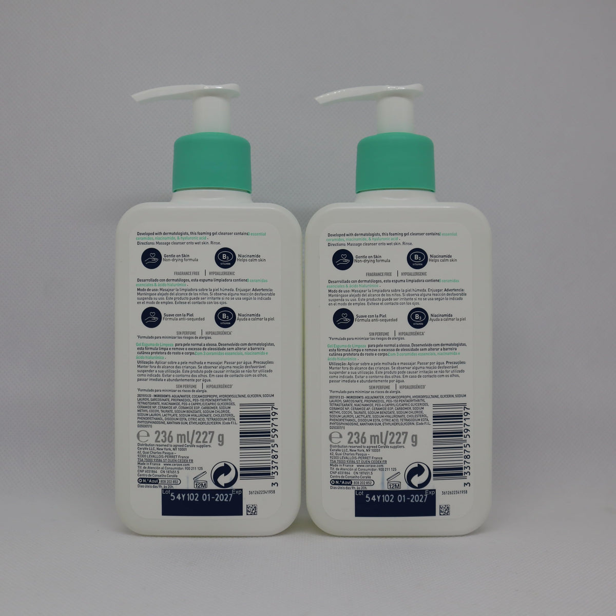 CeraVe Foaming Cleanser for Normal to Oily Skin with Niacinamide & 3 Essential Ceramides, Developed with Dermatologists, Gently Cleanses & Removes Excess Oil, Fragrance-Free