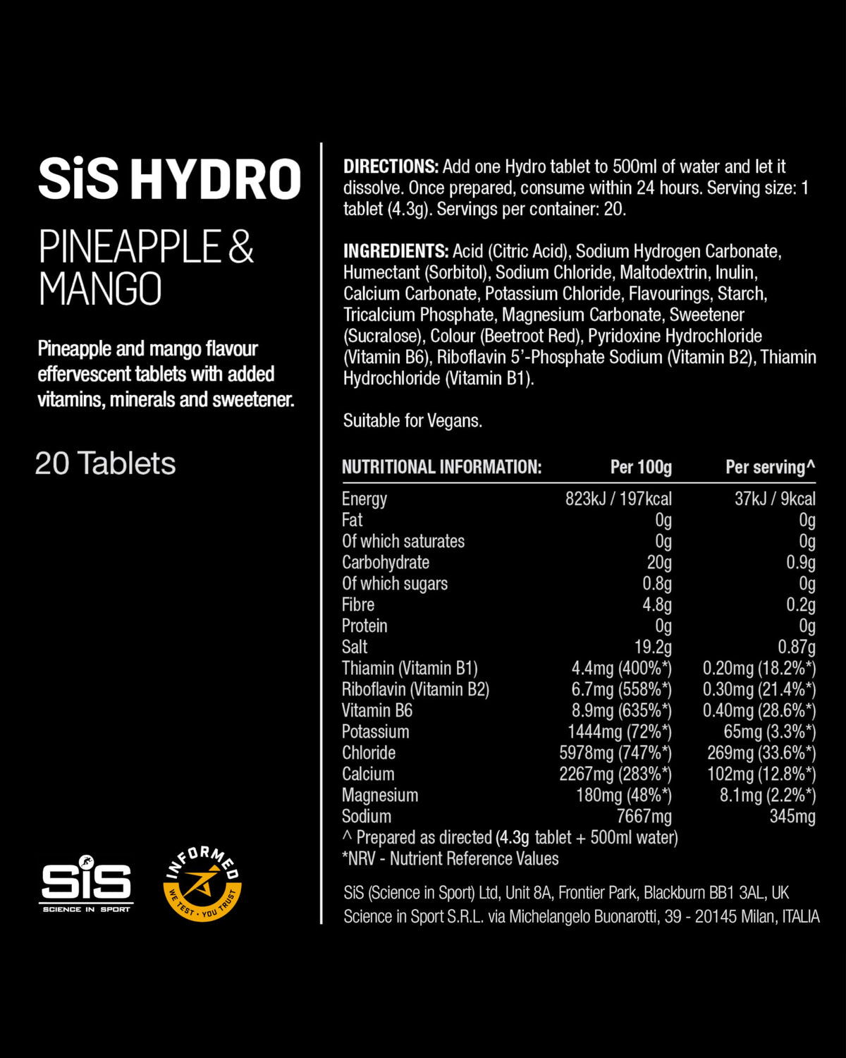 Science in Sport Hydro Electrolyte Tablets, Berry, 20 Tablets