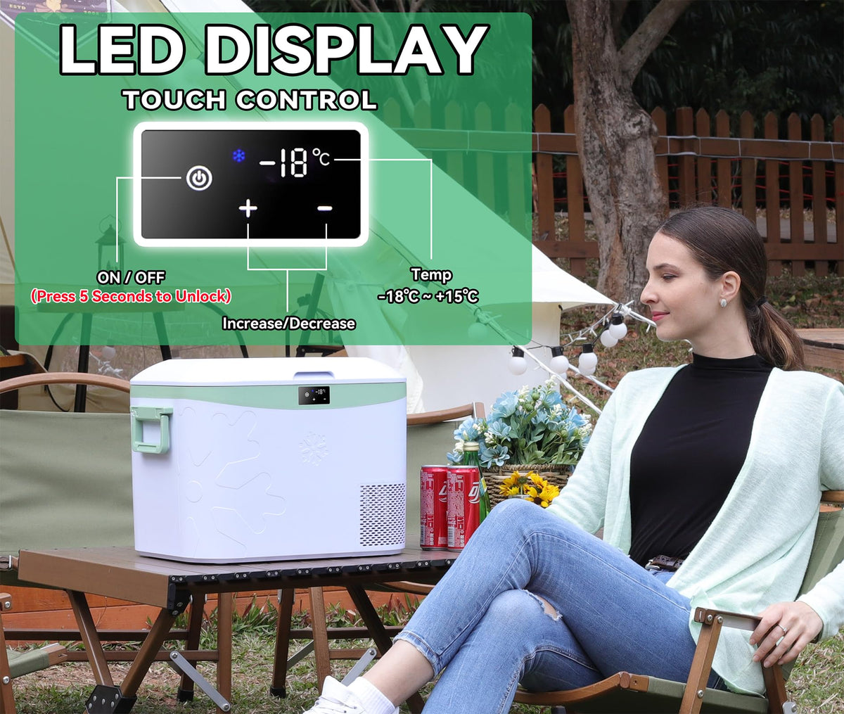 BINGI 12.8L Car Fridge Freezer Portable Compressor Cooler, 12V/24V DC & 100-240V AC Mini Refrigerator for Camping, RV, Truck, Boat, Travel, Picnic, Home Use (-18℃ to 15℃)