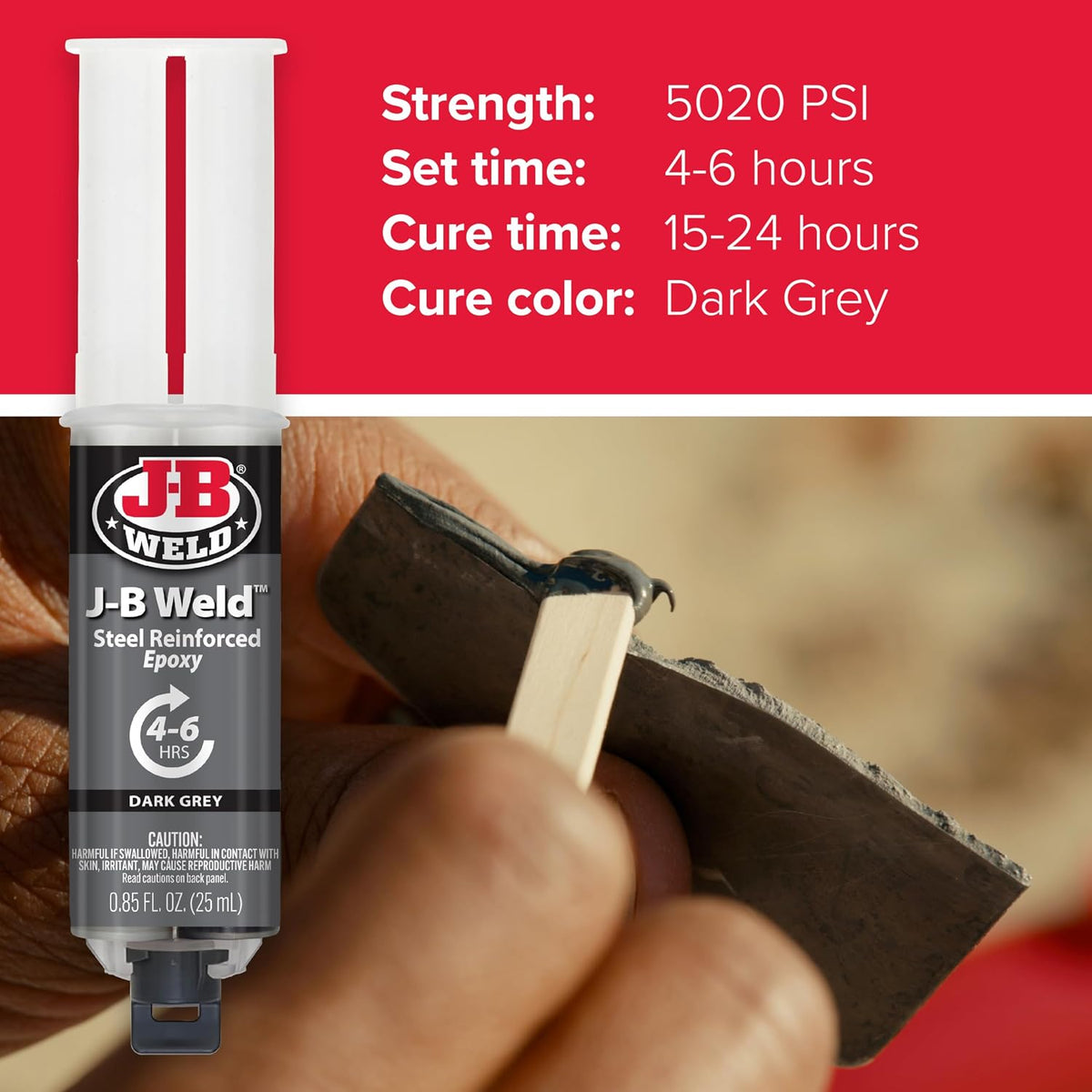 J-B Weld™ Syringe Original Cold-Weld™ Two-Part Epoxy System, Ultra-Fast Setting Time, High Strength, Suitable for All Metals and Other Materials, Dark Grey 25ml