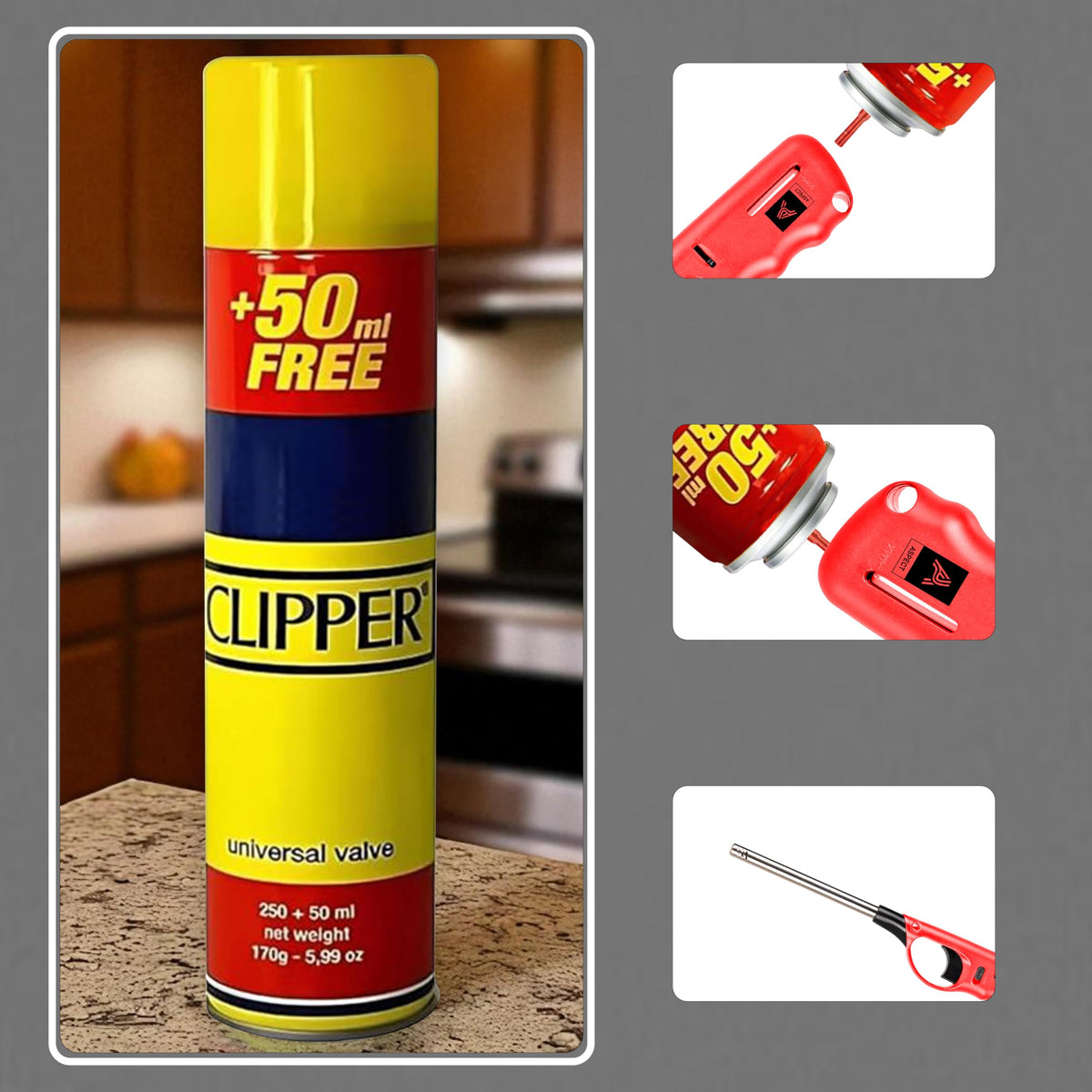 Luxtrous Genuine Clipper Gas, Suitable for Universal Canisters, Lighters, Torches and Camping Stoves, 300ml (Pack of 6)