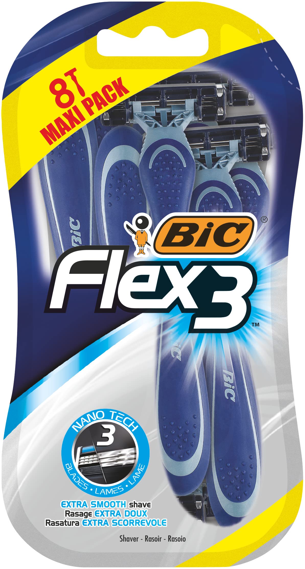 Bic Flex3 Disposable Razor, Black, 3 Blades, Pivoting Head, 4 count (Men's)