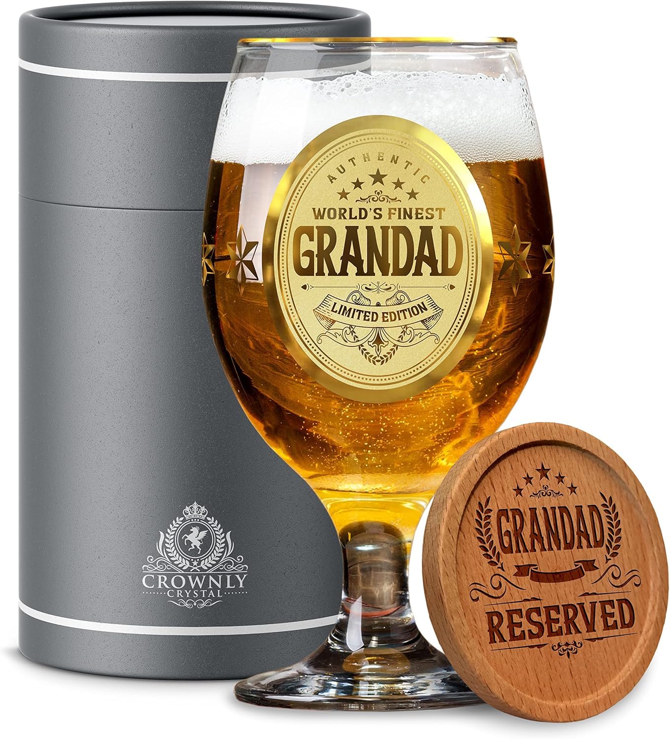 Crownly Crystal® Gold Birthday Gifts: Dad's Beer Glasses