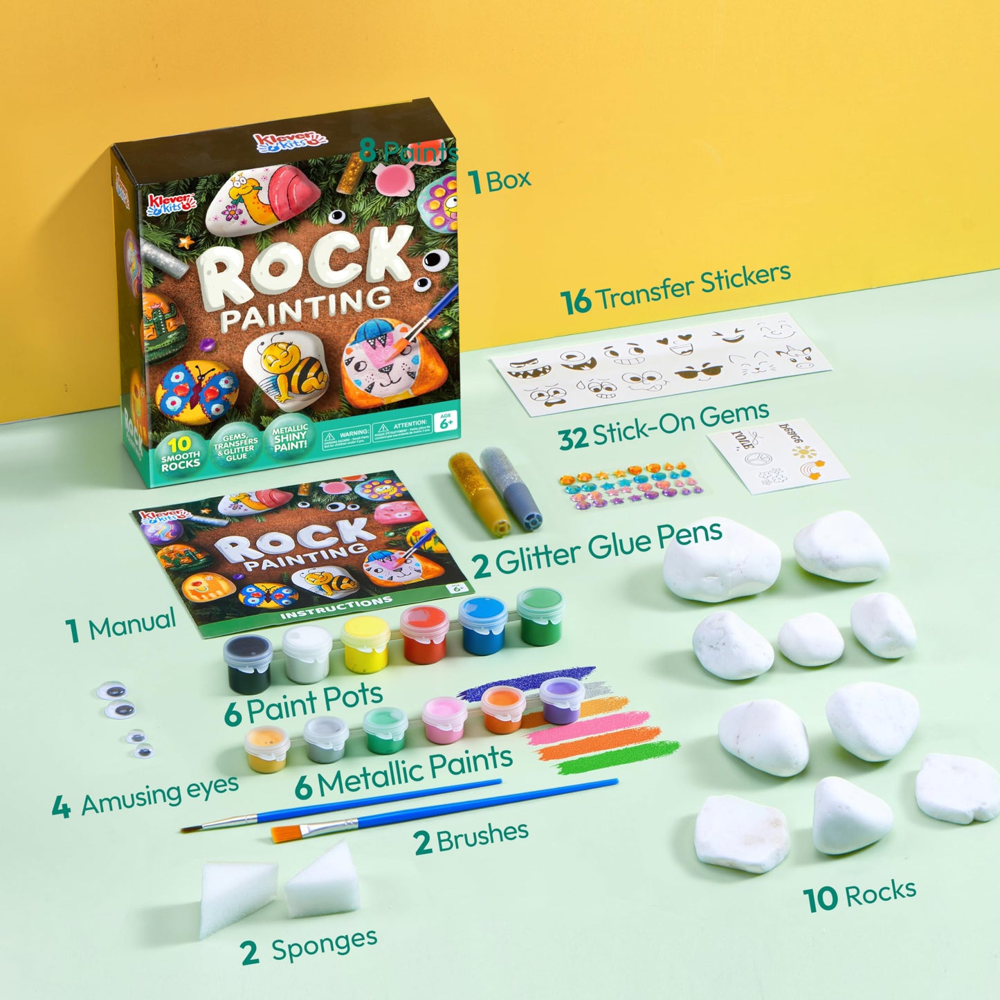 JOYIN Klever Kits Rock Painting Kit, Creativity Arts & Crafts, DIY Supplies,Spring Crafts for Kids,Decorate Your Own Painting Craft,Family Outdoor Indoor Activity Birthday Presents