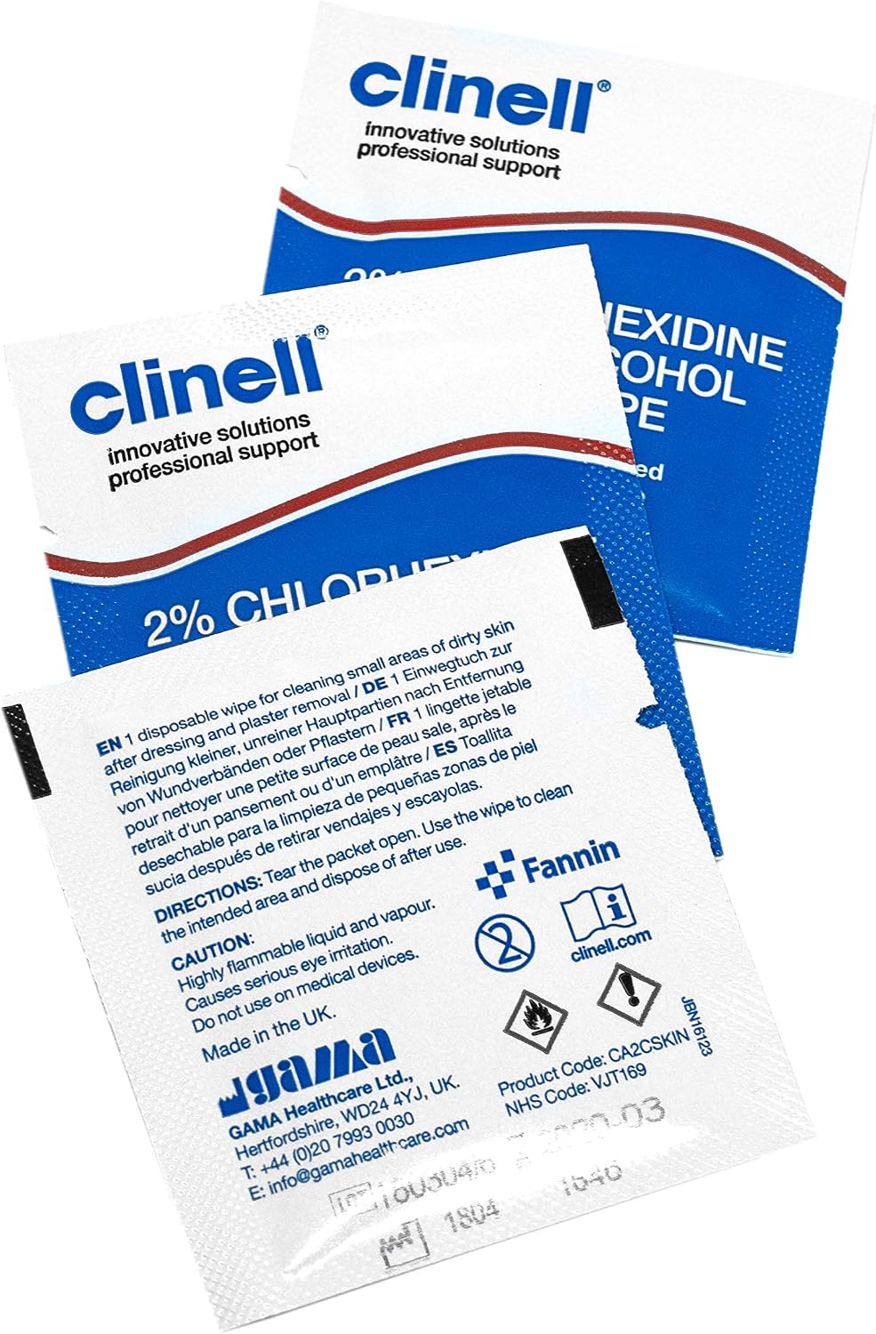 Clinell Skin Alcohol Wipes 200 Pack, Individually Wrapped - 2% Chlorhexidine & 70% Isopropyl Alcohol - Medical Cleansing Wipes - Hospital‑Grade, Latex‑Free & Dermatologically Tested