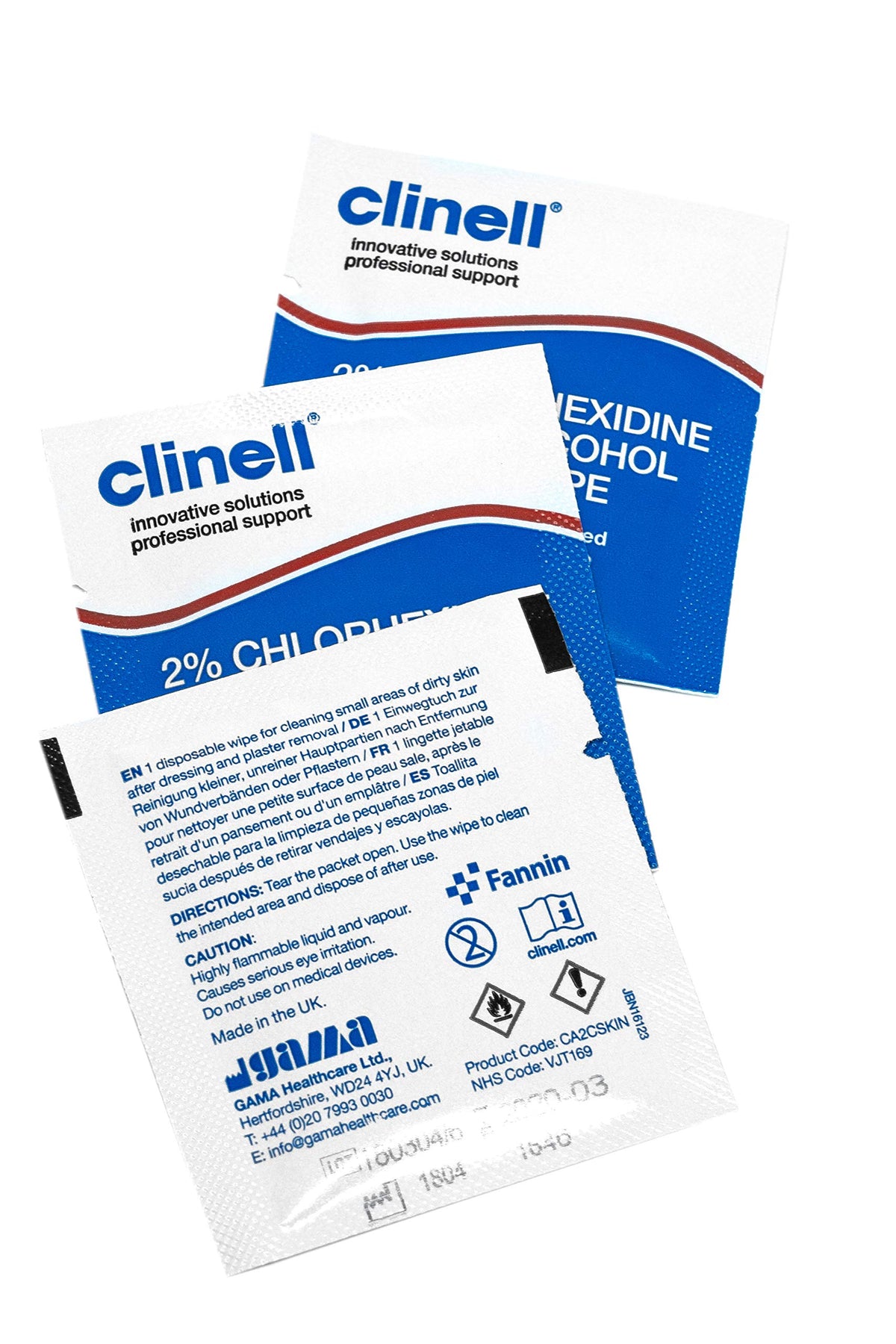 Clinell Skin Alcohol Wipes 200 Pack, Individually Wrapped - 2% Chlorhexidine & 70% Isopropyl Alcohol - Medical Cleansing Wipes - Hospital‑Grade, Latex‑Free & Dermatologically Tested