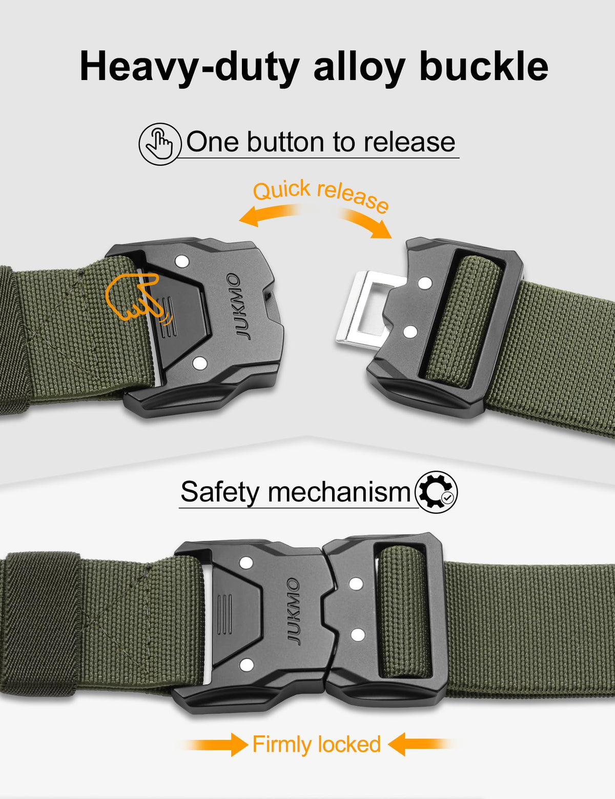 JUKMO Quick Release Tactical Belt, Military Work 1.5" Nylon Web Hiking Belt