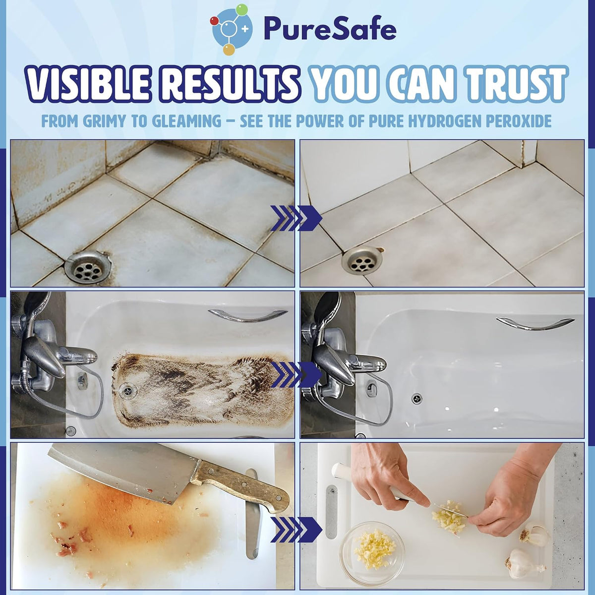 Pure Safe Hydrogen Peroxide 3% Solution 500ml – Multi-Purpose Household Cleaner, Surface Disinfectant, Mould and Mildew Remover, Stain Fighter, Grout Whitener, Kitchen and Bathroom Sanitiser