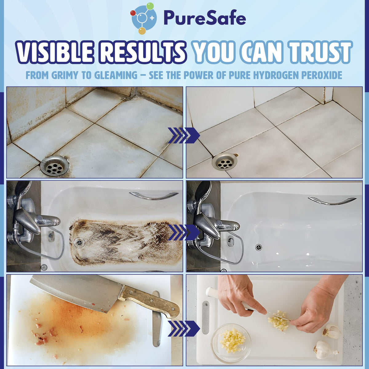 Pure Safe Hydrogen Peroxide 3% Solution 500ml – Multi-Purpose Household Cleaner, Surface Disinfectant, Mould and Mildew Remover, Stain Fighter, Grout Whitener, Kitchen and Bathroom Sanitiser