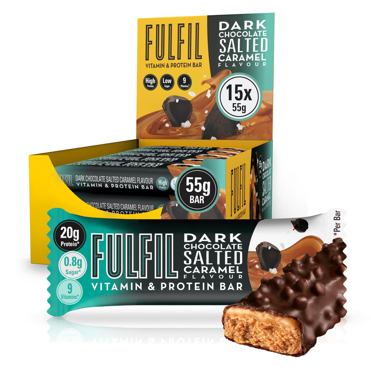 FULFIL Vitamin and Protein Bars, Chocolate Salted Caramel Flavour, 15 x 55g