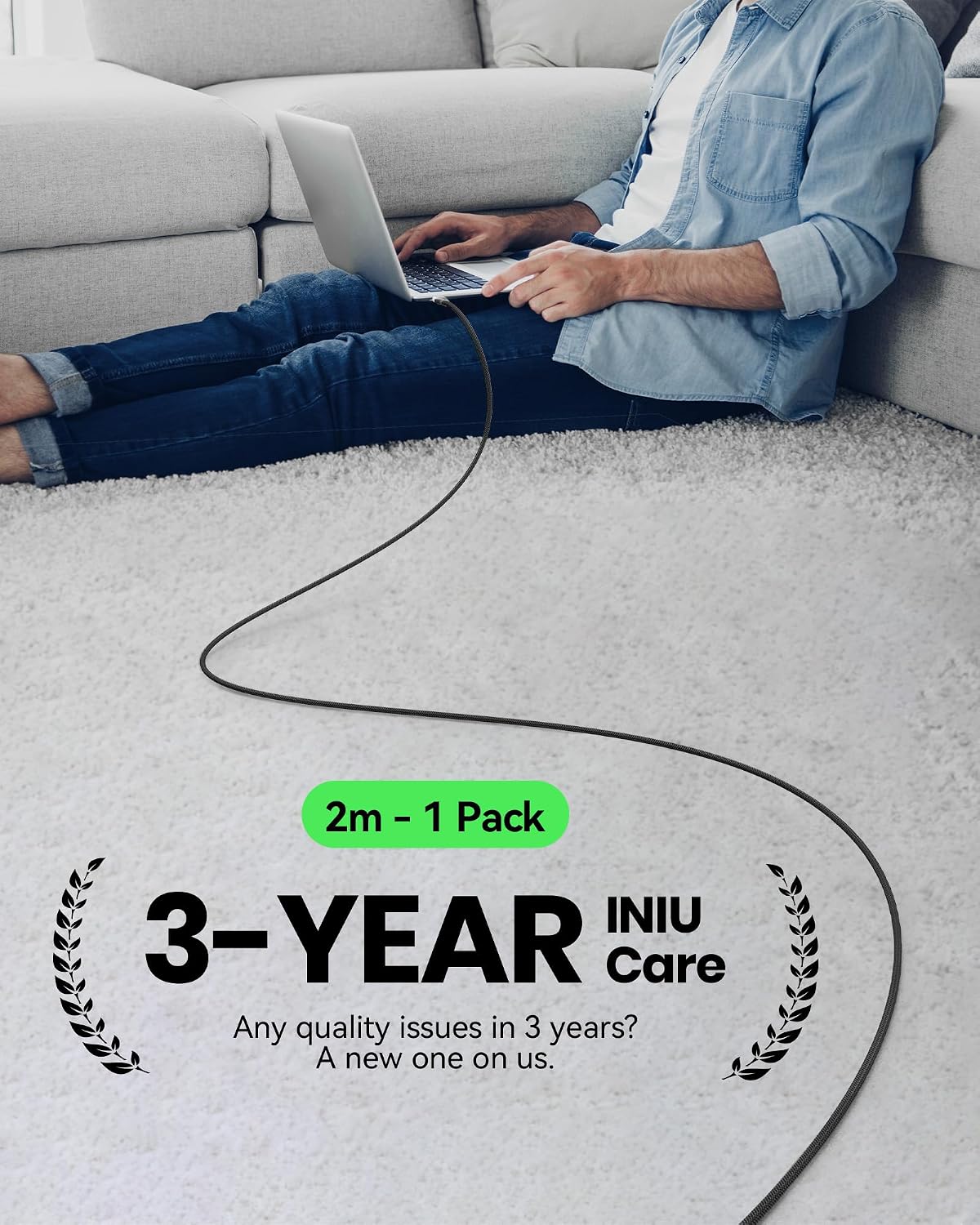INIU USB C Cable, 2m 100W Fast Charging USB C to USB C Cable