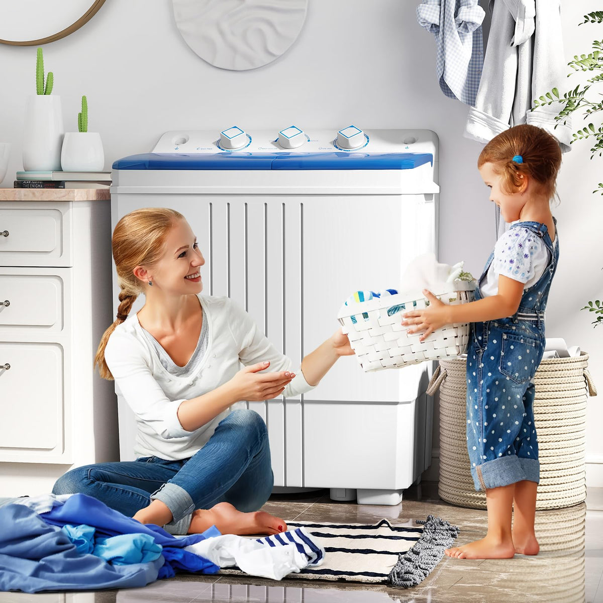 COSTWAY Twin Tub Washing Machine, 8KG (5KG Washer+3KG Dryer)