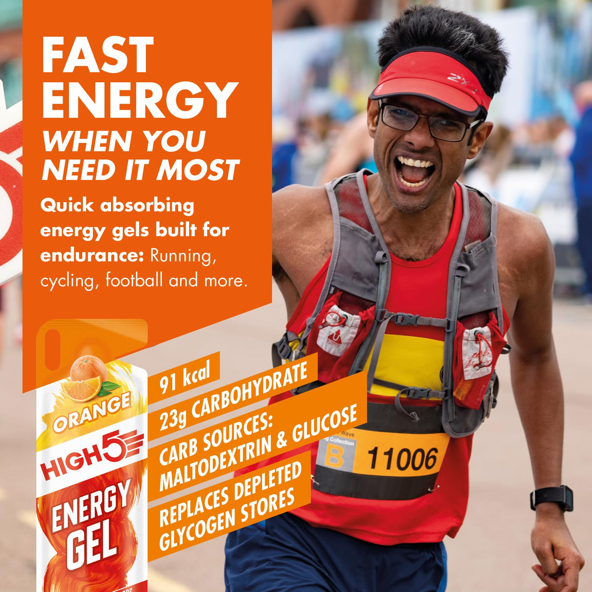 HIGH5 Energy Gels, Running Gel for Fast & Sustained Energy, Mixed, 8 x 40g