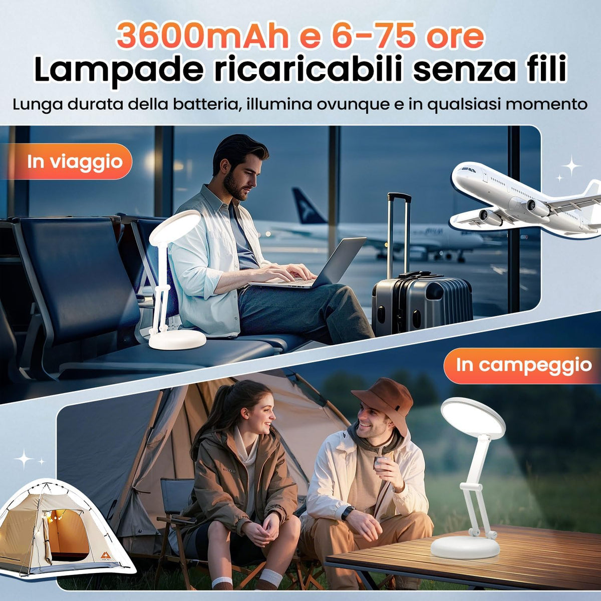 One Fire Rechargeable lamp, Portable Light, Reading Light,Long Battery Life