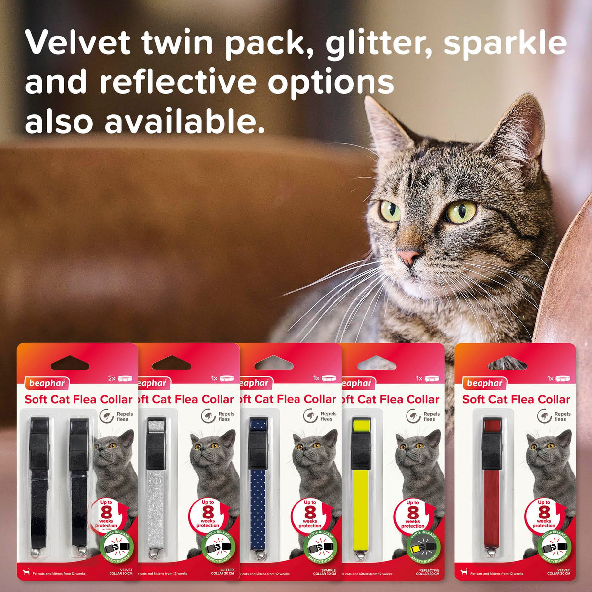 Beaphar – Soft Flea Collar for Cats – Repels Fleas For up to 8 Weeks – Adjustable Fit With Quick Release Safety Buckle – Reflective Finish for More Visibility at Night – 1 x Reflective Collar